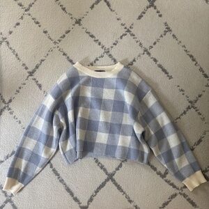 Blue and White Checked Cropped Sweater- Dazy